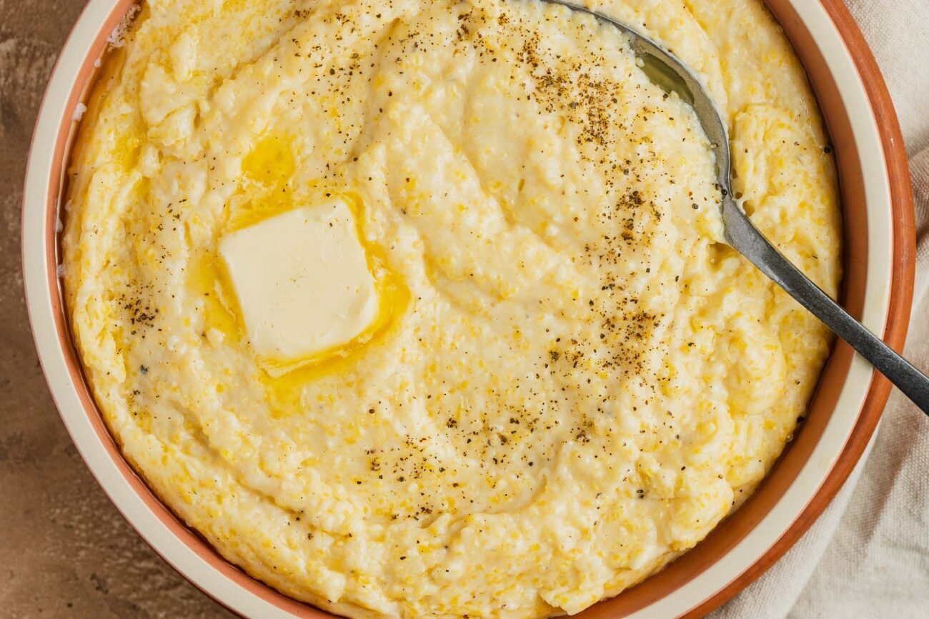 Close-up of creamy mascarpone polenta