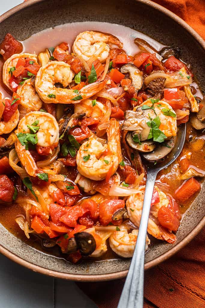 Shrimp cacciatore in a bowl