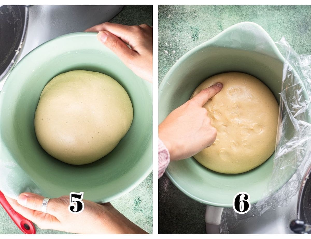 Smooth and soft brioche dough proofing in a mixing bowl.