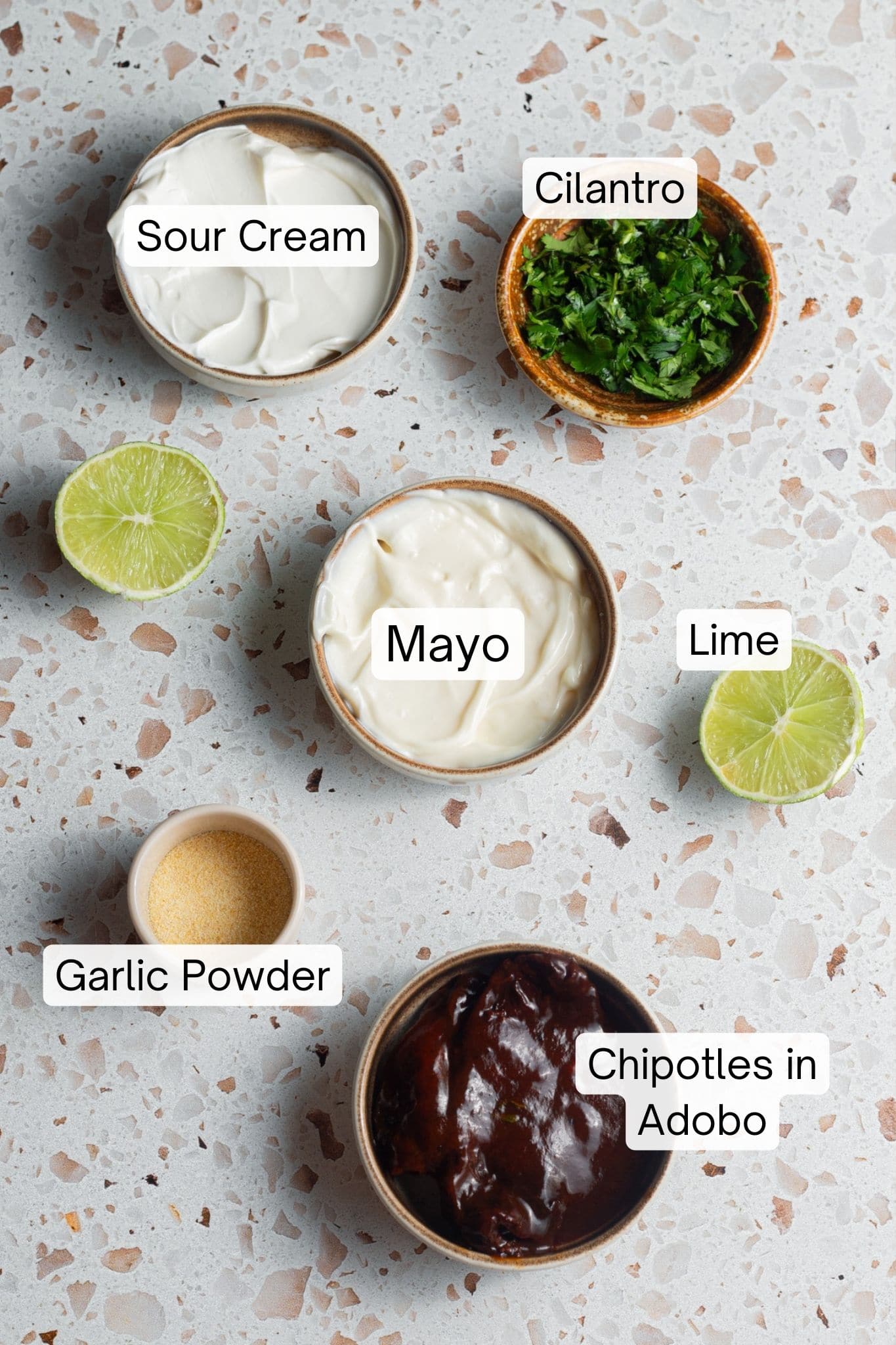 Ingredients laid out to make chipotle sauce.