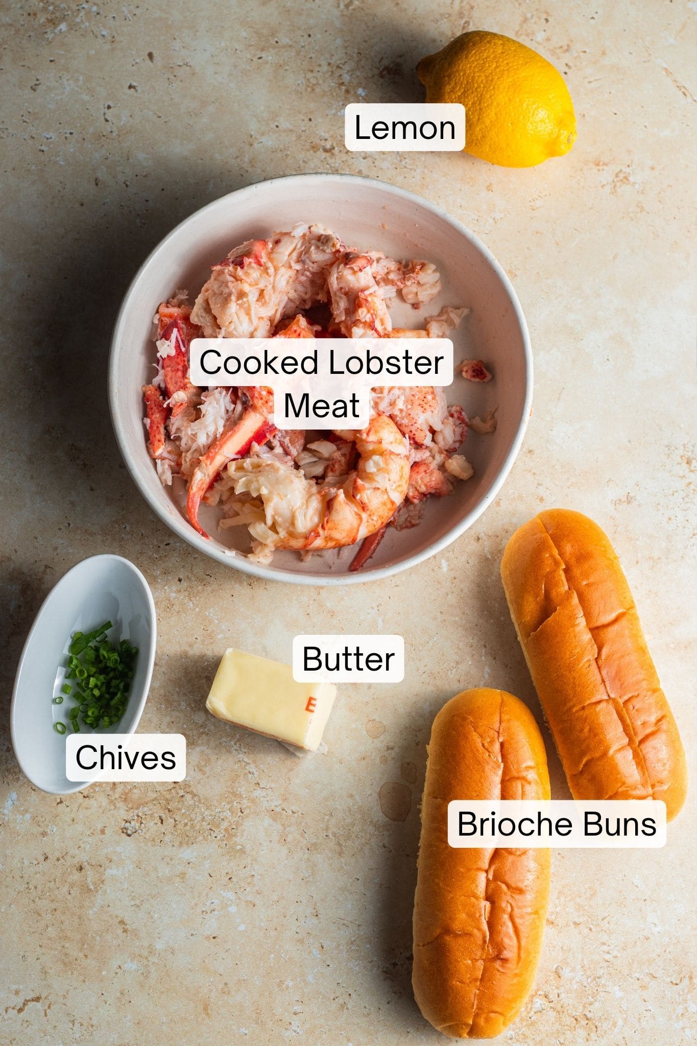 Ingredients laid out to make lobster rolls.