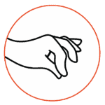 A hand pointing to a finger on an orange background.