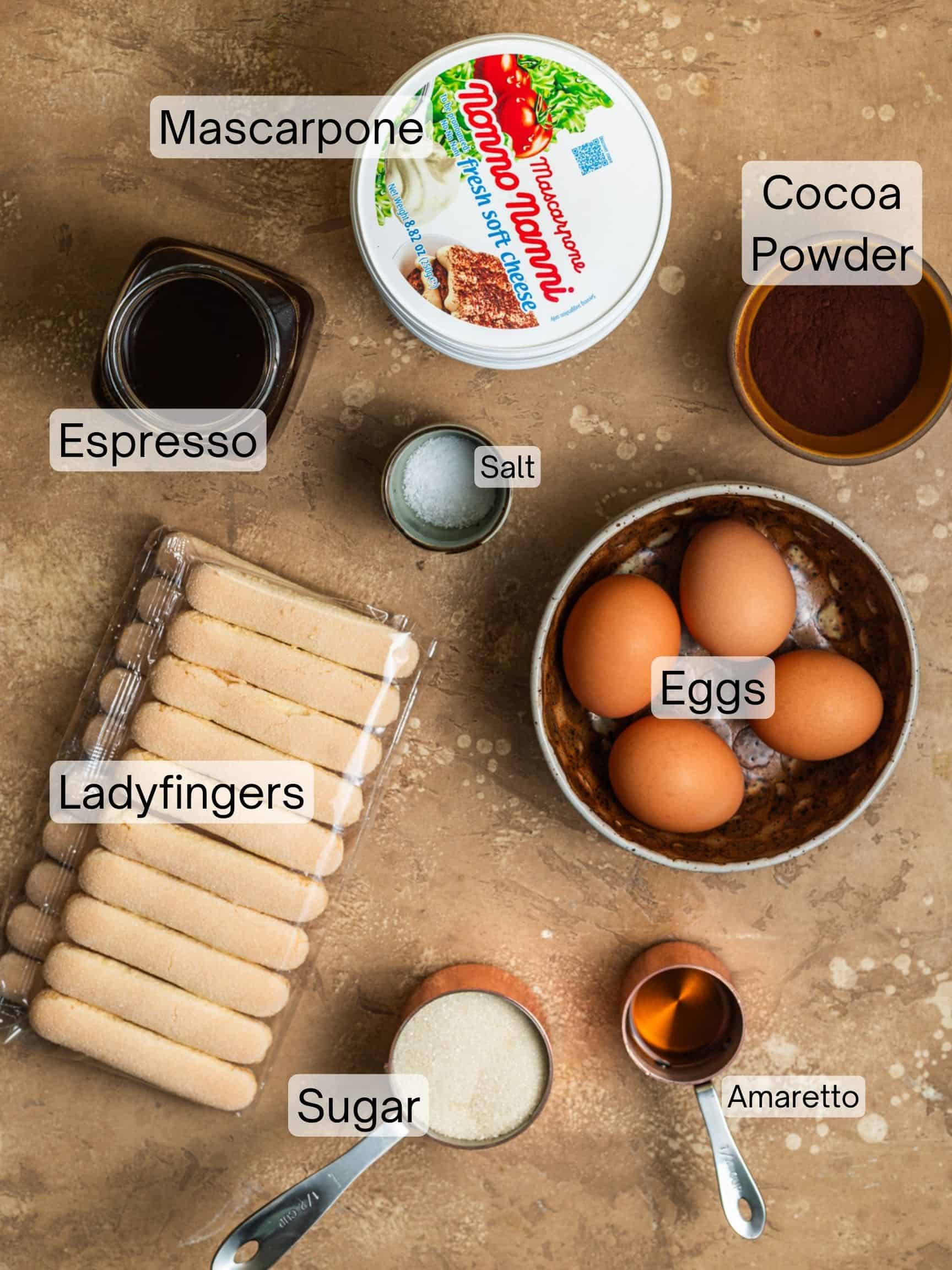 Ingredients laid out to make tiramisu.